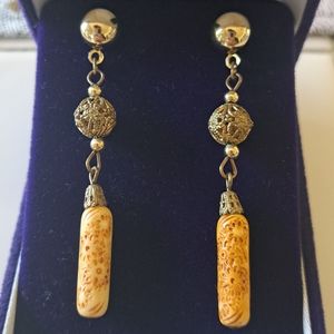 Vintage Carved Bead Post Earrings